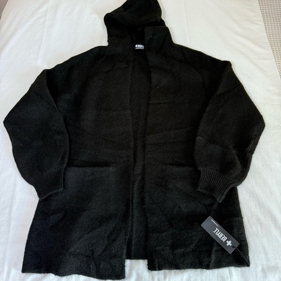 Beryll Cashmere Cardigan Hooded One Size Black Knit Quiet Luxury Open Sweater - Picture 1 of 9